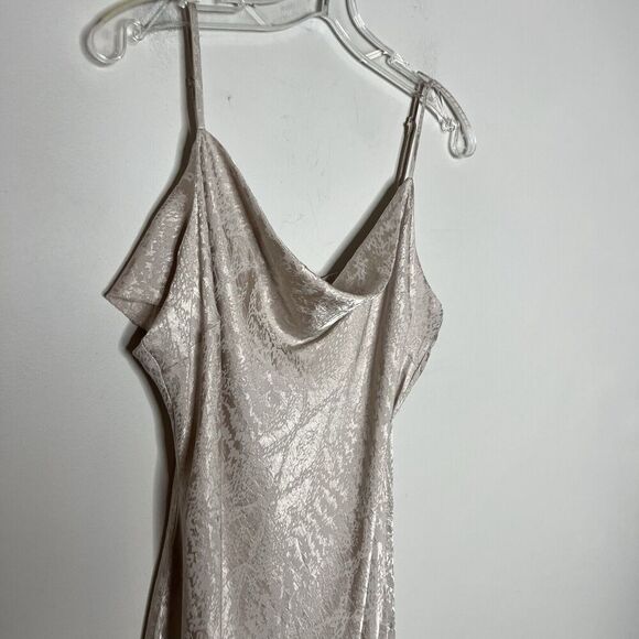 Express Dress Womens XL Satin Midi Slip Cream Damask Adjustable Straps Slits - Picture 6 of 13